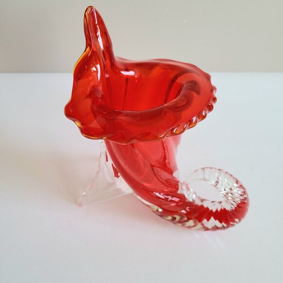 Murano Art Glass Cornucopia Jack in the Pulpit Red and Clear Vase. MCM decor. - Picture 12 of 14